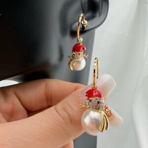 Red and Gold Pearl Drop Earrings